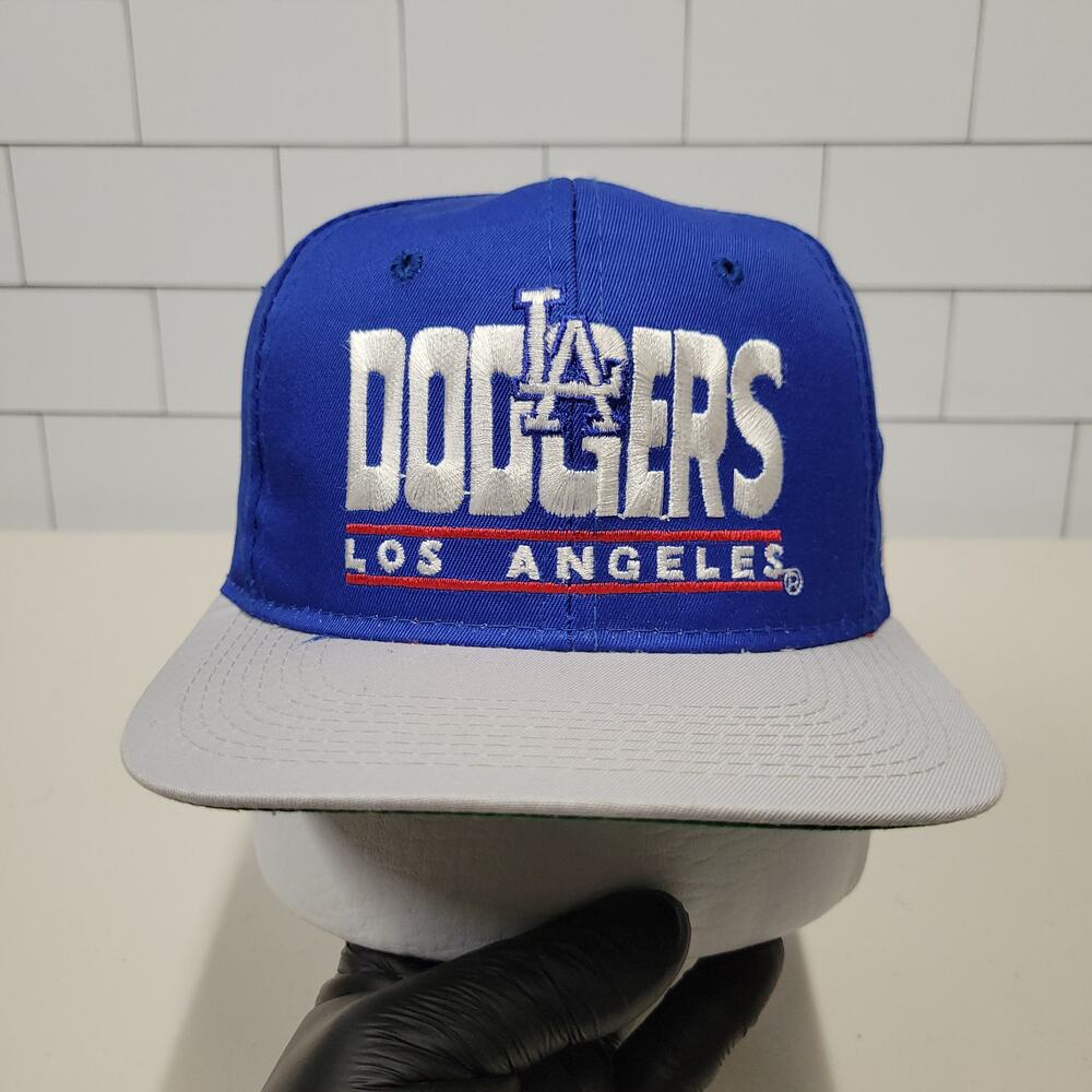 Vintage LA Dodgers Split Bar Snapback Hat Youngan Blue White MLB 90s